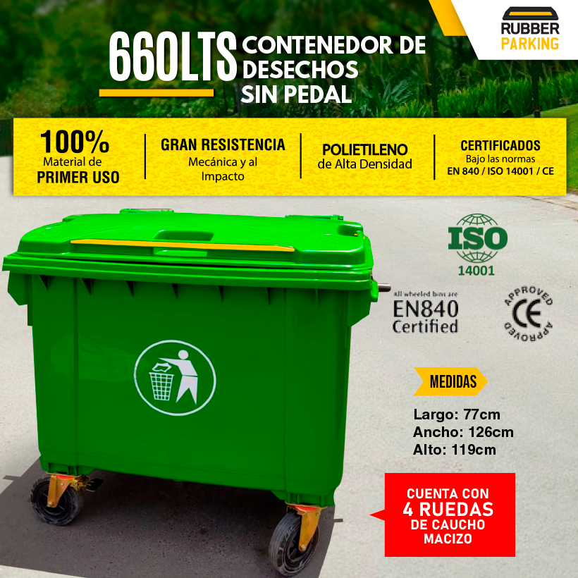 Contenedor 660 litros con 4 ruedas
