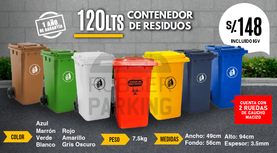 Tacho de 120 litros con ruedas PEHD