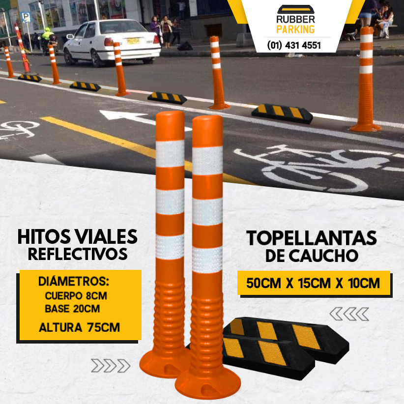 Nuestro HITO GRC está elaborado a base de poliuretano plástico resistente a los rayos UV. Está diseñado para delimitar carriles, ciclovías y zonas de tránsito de personas, también posee tres cintas reflectivas que le brindan mayor visibilidad.