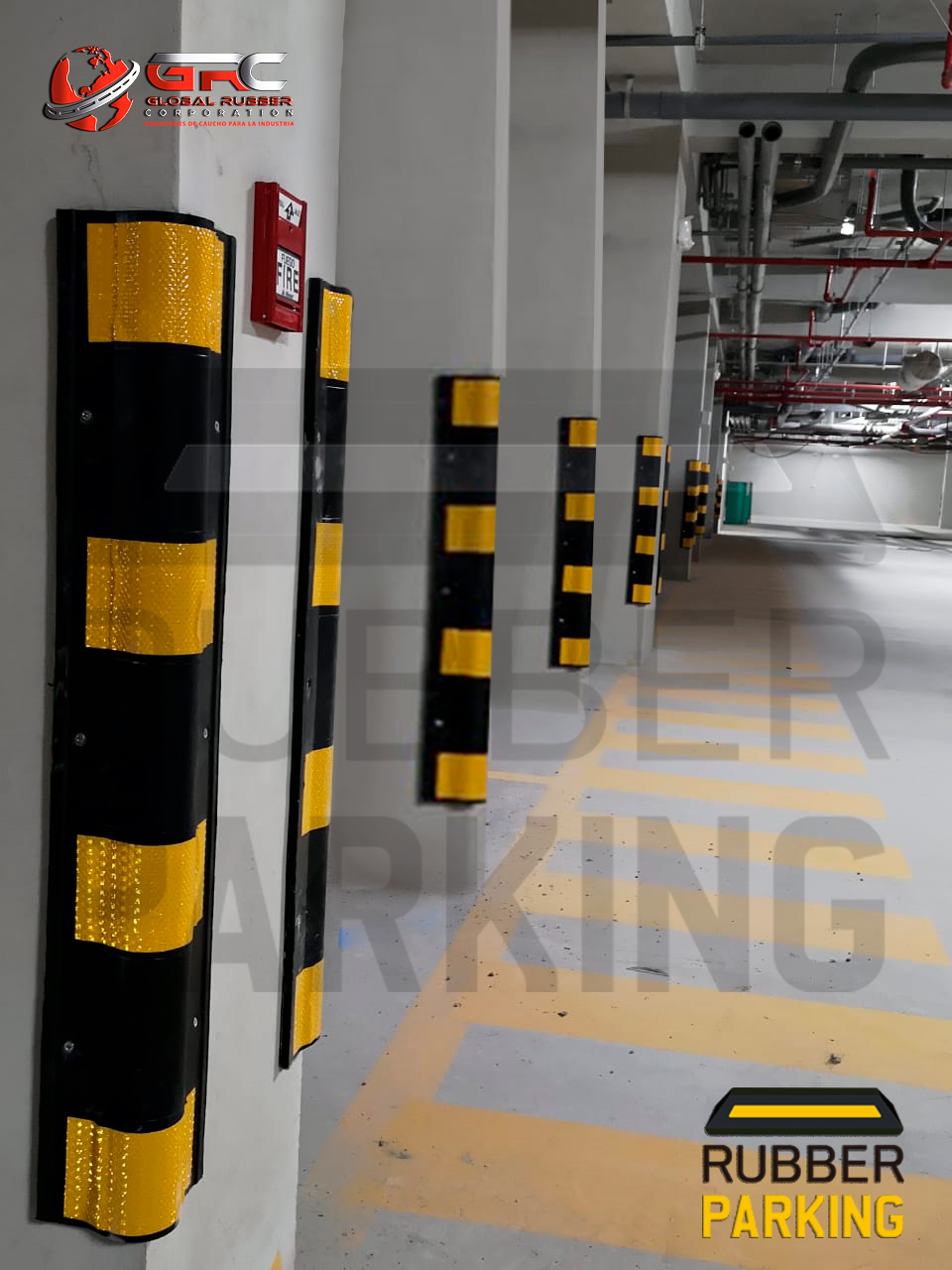 Protector de columnas elaborado con caucho natural NR y SBR reciclado, con cargas reforzantes, antioxidantes, antiozonantes y acelerantes, que le brindan excelentes propiedades antidesgaste y buena dureza.